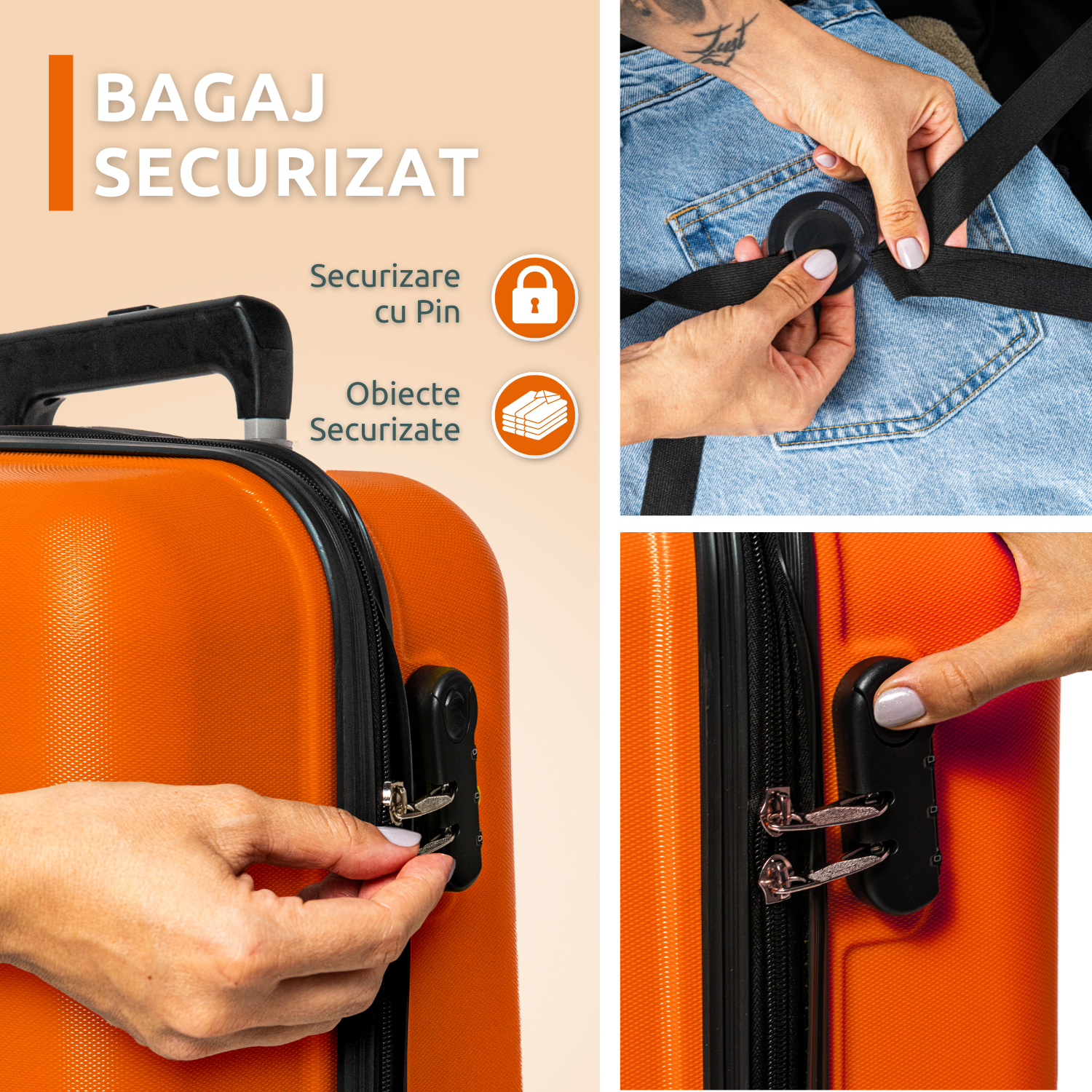 Troler Cabina Bezubi On the Go, Maner Telescopic, Portocaliu Perlat