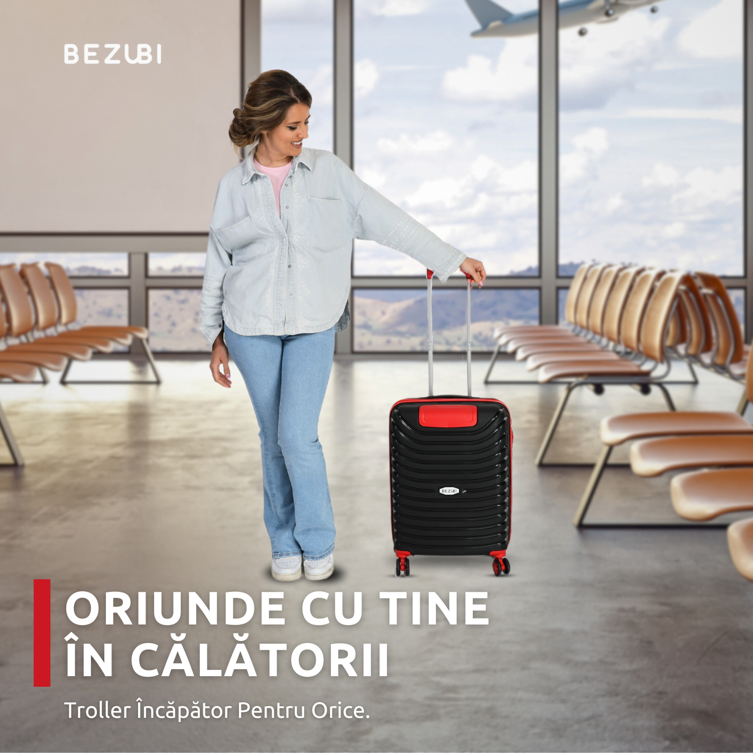 Set complet 3 trolere pentru vacanta, Negru-Rosu