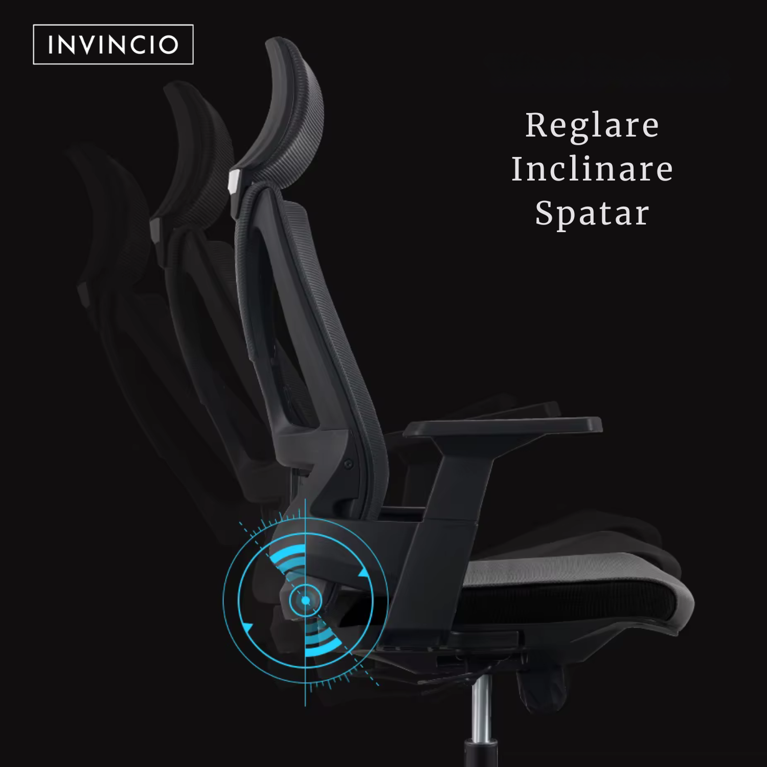 Invincio Walker-H – Scaun ergonomic mesh cu brate 3D, negru