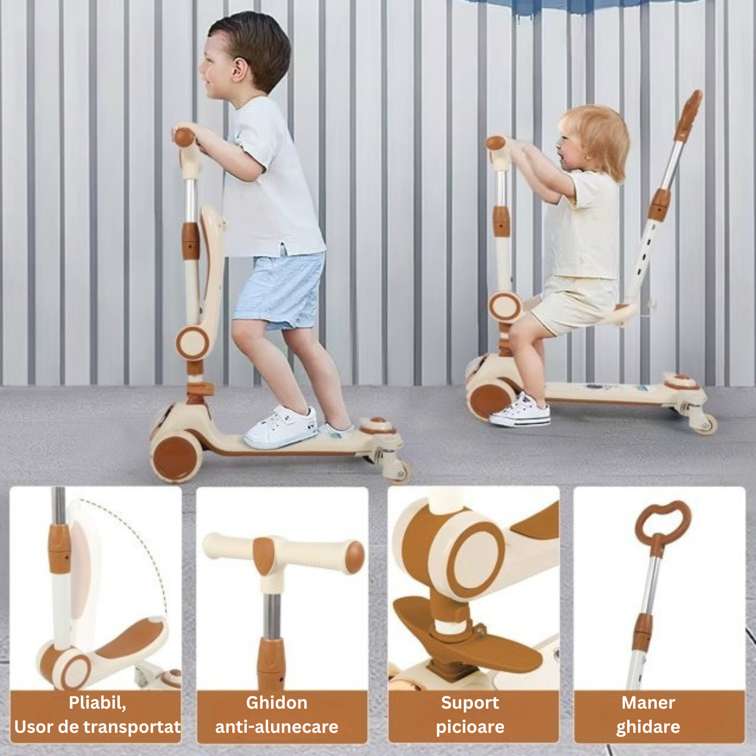Invincio Scooter 1–6 ani – Trotineta multifunctionala 4-in-1, bej