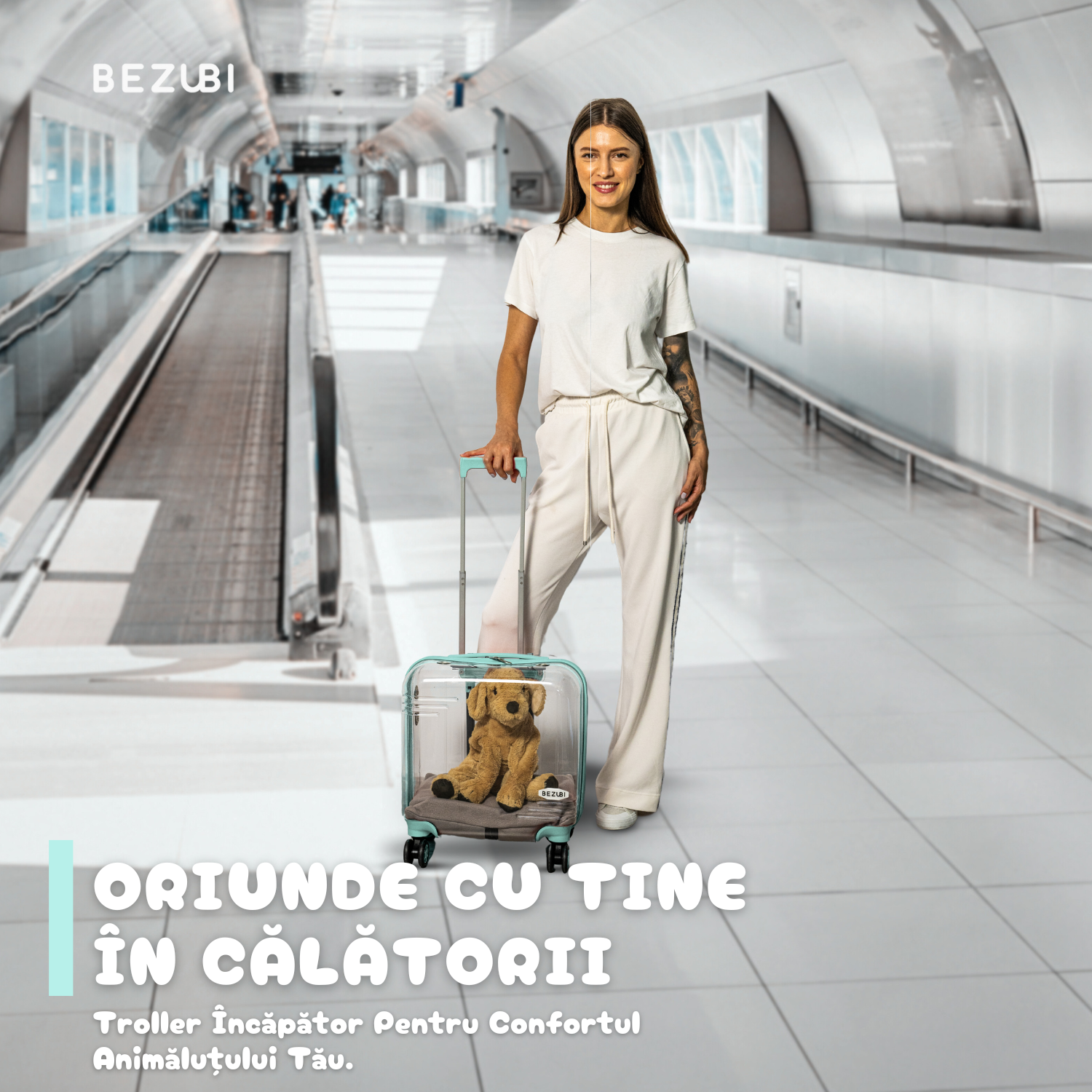 Troler Transport Bezubi Pet, pentru Animale de Companie, Albastru Pastel