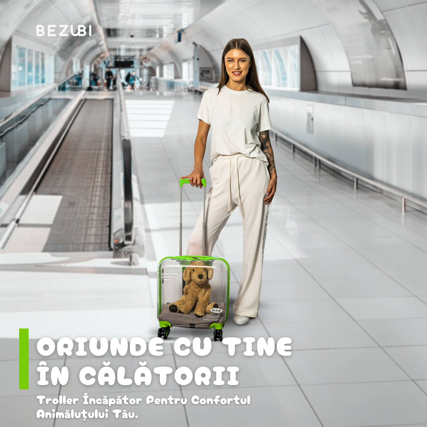 Troler Transport Bezubi Pet, pentru Animale de Companie, Verde