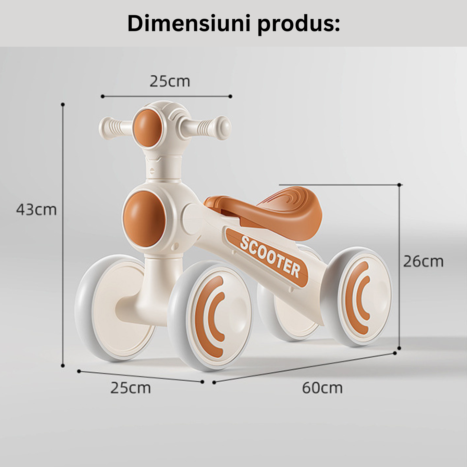 Invincio Kid 1–4 ani – Bicicleta fara pedale cu 4 roti, portocaliu