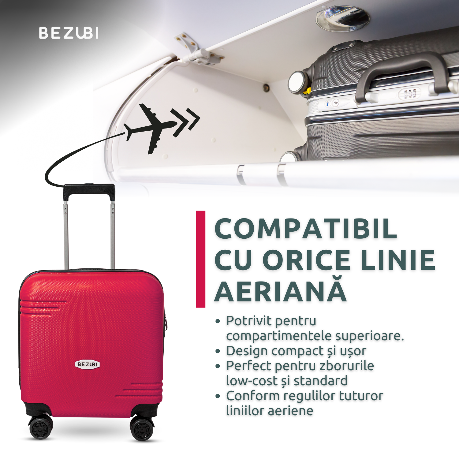 Troler Cabina Bezubi On the Go, Maner Telescopic, Fucsia