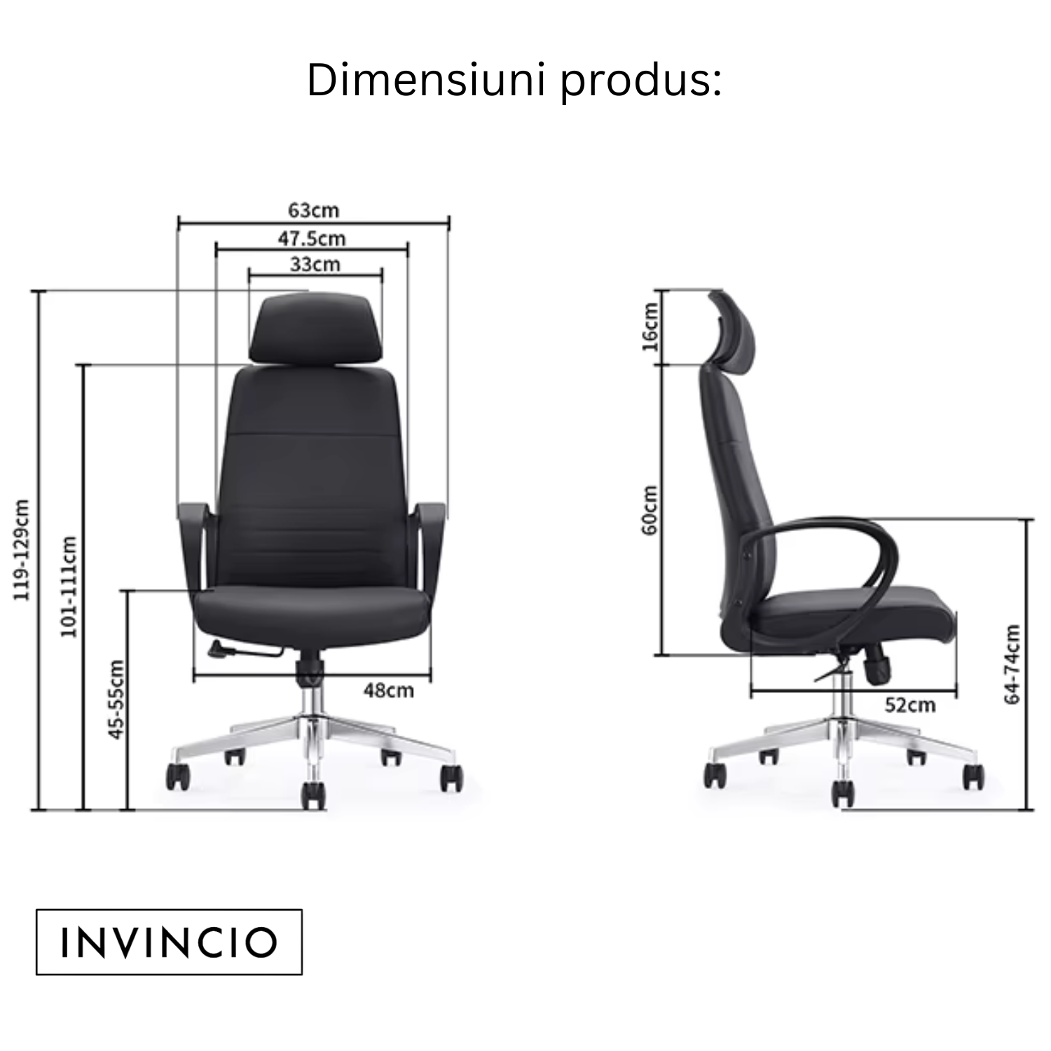 Invincio Duffy-H – Scaun executiv din piele ecologica, negru