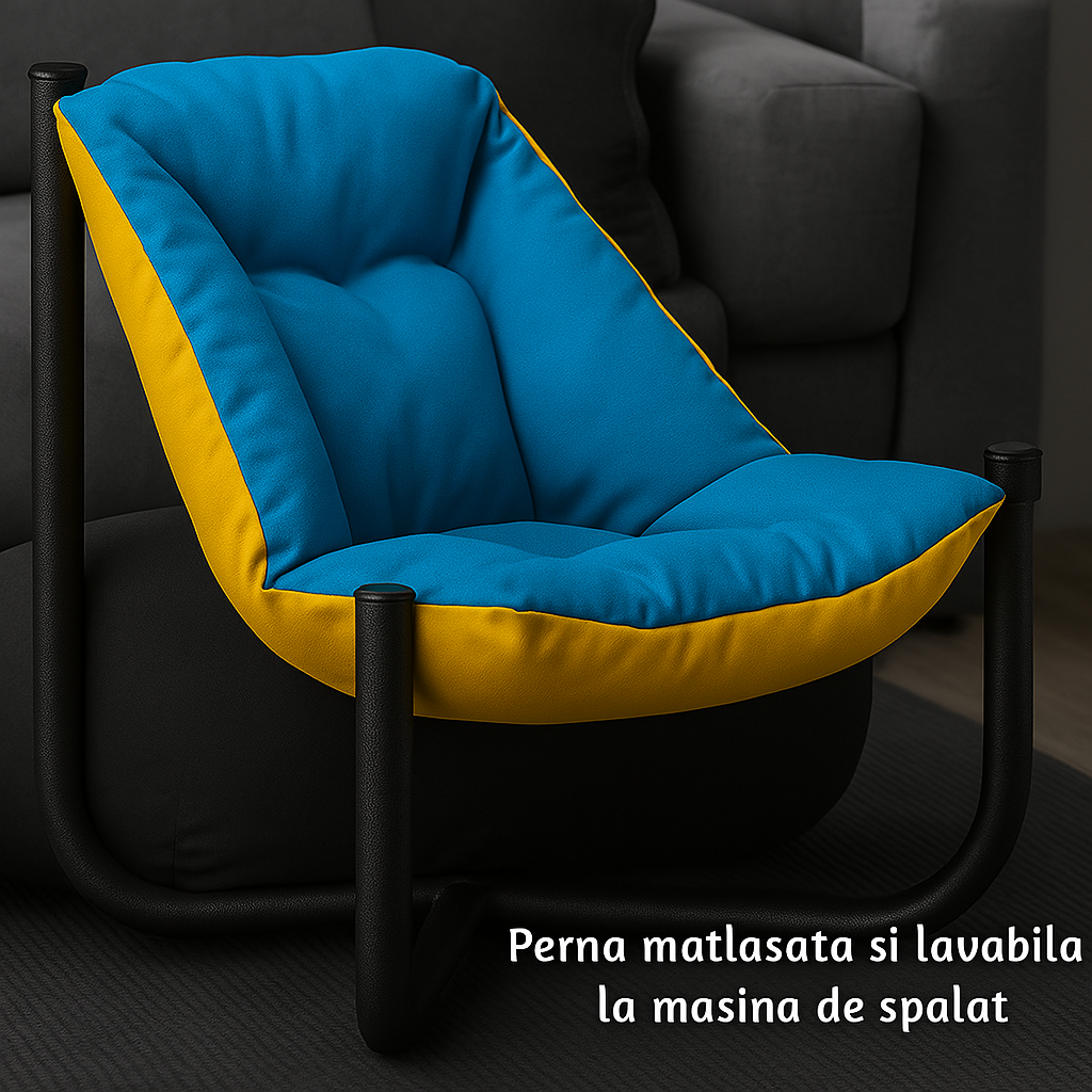Scaun de plaja, gradina, pescuit si camping, Bezubi Campster, sezlong design ergonomic si demontabil, perna matlasata confortabila cu doua fete, buzunar lateral, material rezistent la umezeala, lavabil, galben-turcoaz