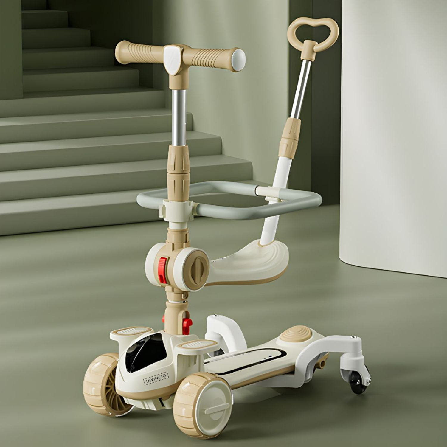 Invincio Scooter 1–6 ani – Trotineta multifunctionala 4-in-1, bej