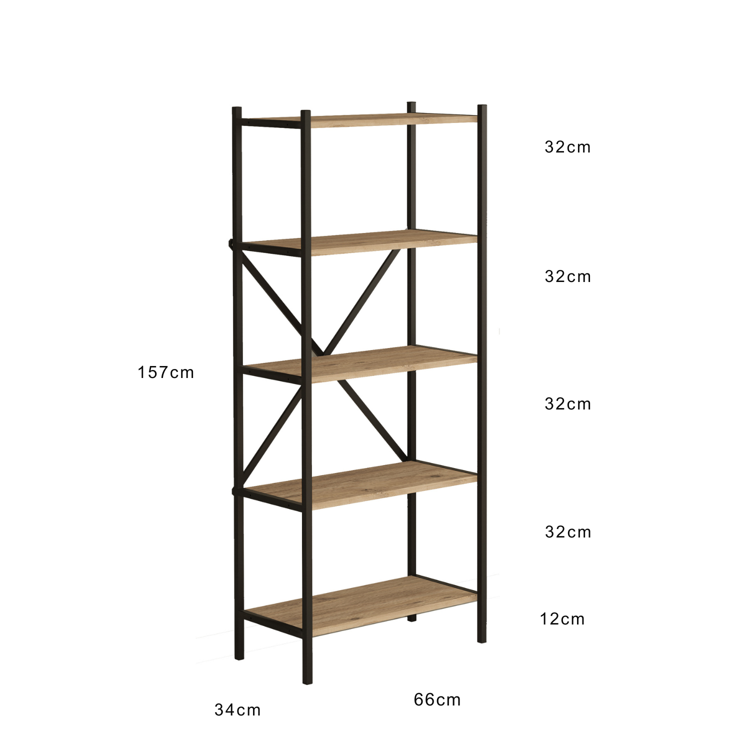 Etajera Multifunctionala, Biblioteca Bezubi cu 4 rafturi deschise, design modern, cadru metalic robust si rafturi din lemn, stabilitate marita, tija in foma de X, ideala pentru carti, plante, decoratiuni, living, birou sau dormitor, maro