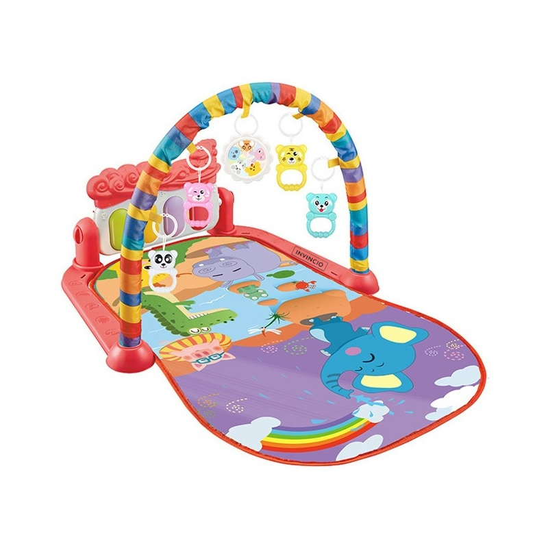 Centru de Activitati si Joaca INVINCIO Baby 4 in 1, Saltea Interactiva pentru Copii / Bebe cu Sunete, Multifunctional, Pian si Oglinda Detasabile,, 4 Moduri de Joaca Interactive si Educative, print „Jungle”, Rosu