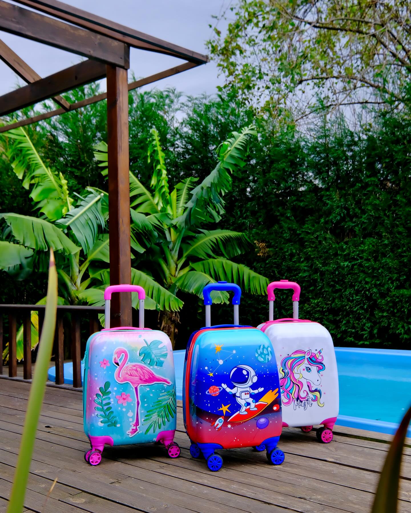 Troler pentru Copii Bezubi Junior, Model Unicorn Alb, Bagaj de Cabina