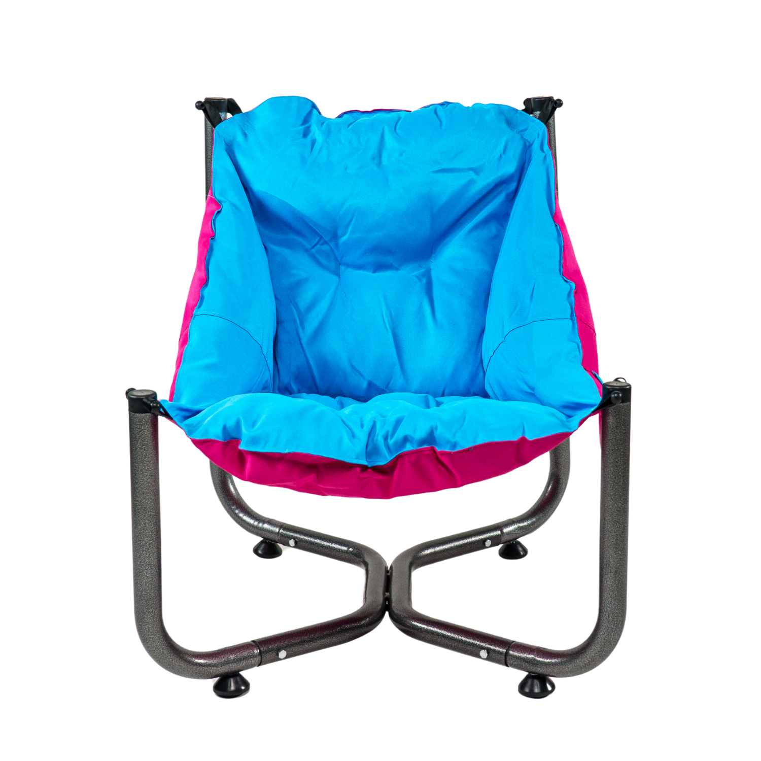 Scaun de plaja, gradina, pescuit si camping, Bezubi Campster, sezlong design ergonomic si demontabil, perna matlasata confortabila cu doua fete, buzunar lateral, material rezistent la umezeala, lavabil, fucsia-albastru