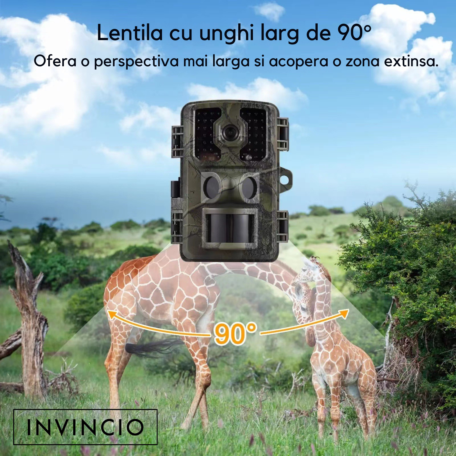 Camera de vanatoare, Invincio Hunter Trail 4K, cu senzor miscare, vedere nocturna IR, rezistent la apa, ecran 2.0 inch, detectie 10m, inregistrare video si foto simultan, alimentare baterii AA, ideala pentru observare fauna sau securitate, camuflaj