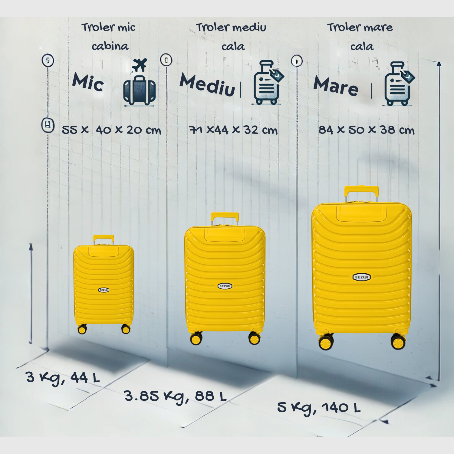 Set complet 3 trolere pentru vacanta, Galben