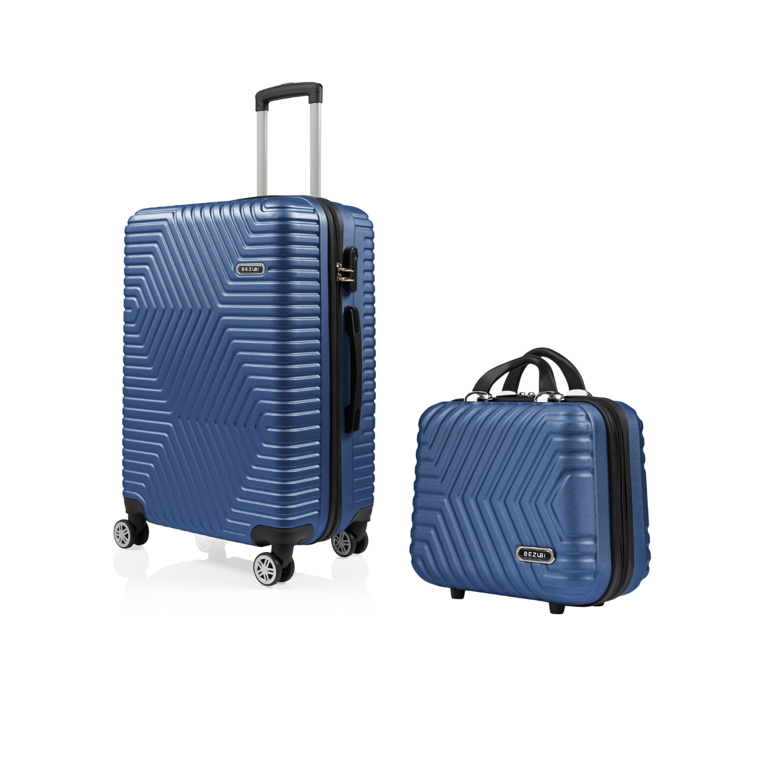 Set Geanta Cosmetica Make-up Bezubi Glam si Troler Cabina avion POLO, albastru