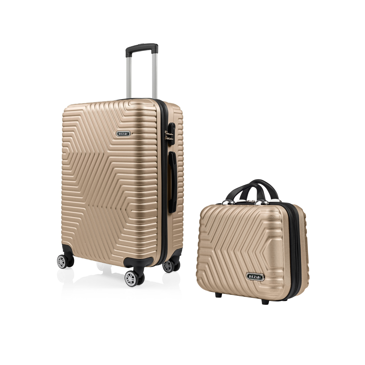 Set Geanta Cosmetica Make-up Bezubi Glam si Troler Cabina avion POLO, auriu