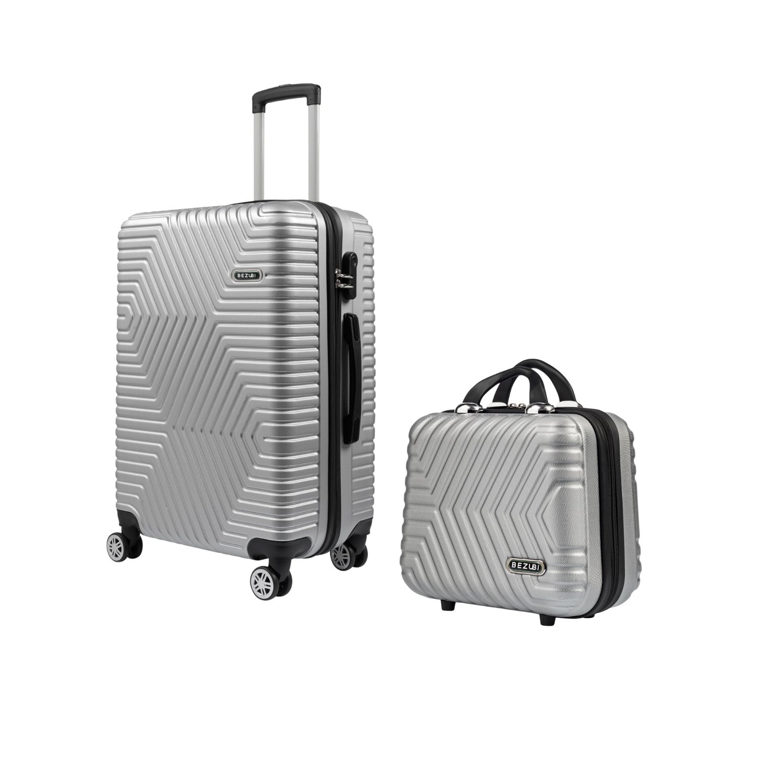 Set Geanta Cosmetica Make-up Bezubi Glam si Troler Cabina avion POLO, argintiu