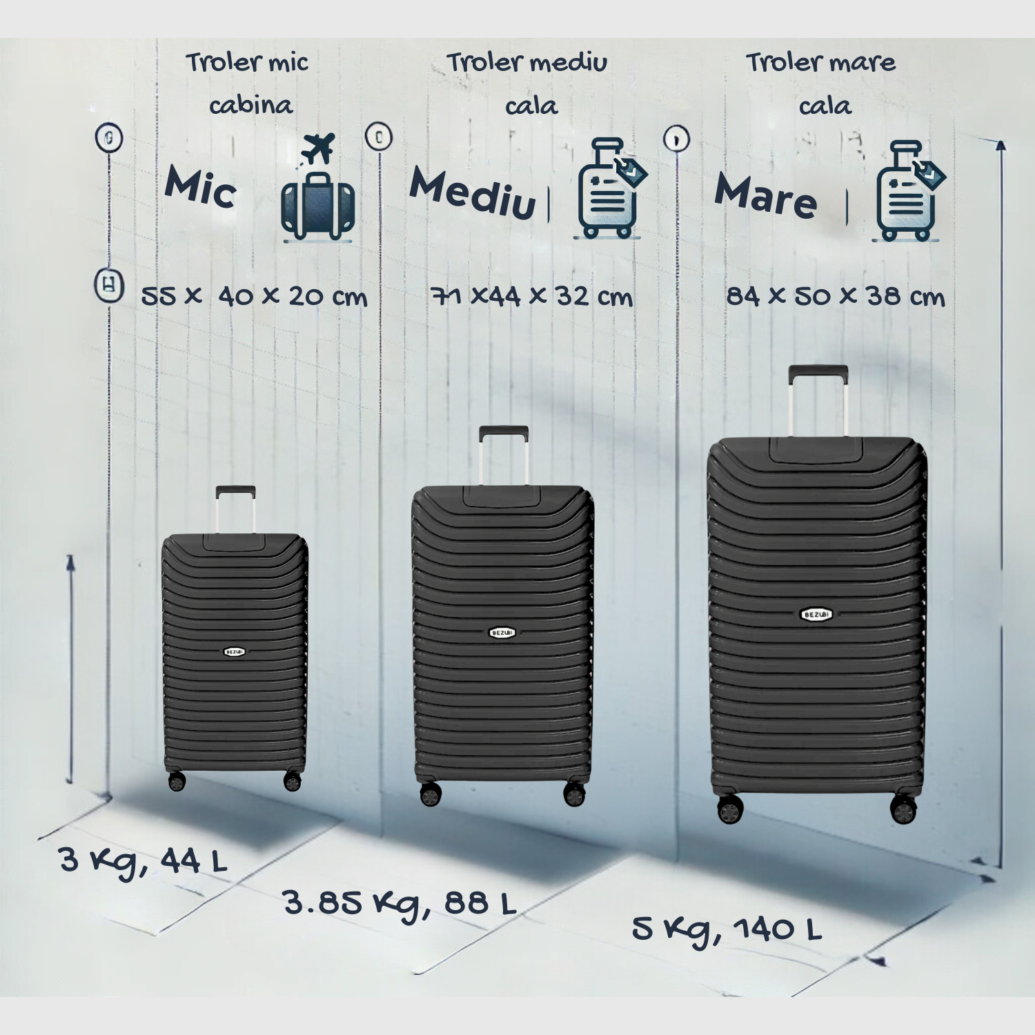 Troler mare, bagaj de cala, 84x50x38, Negru