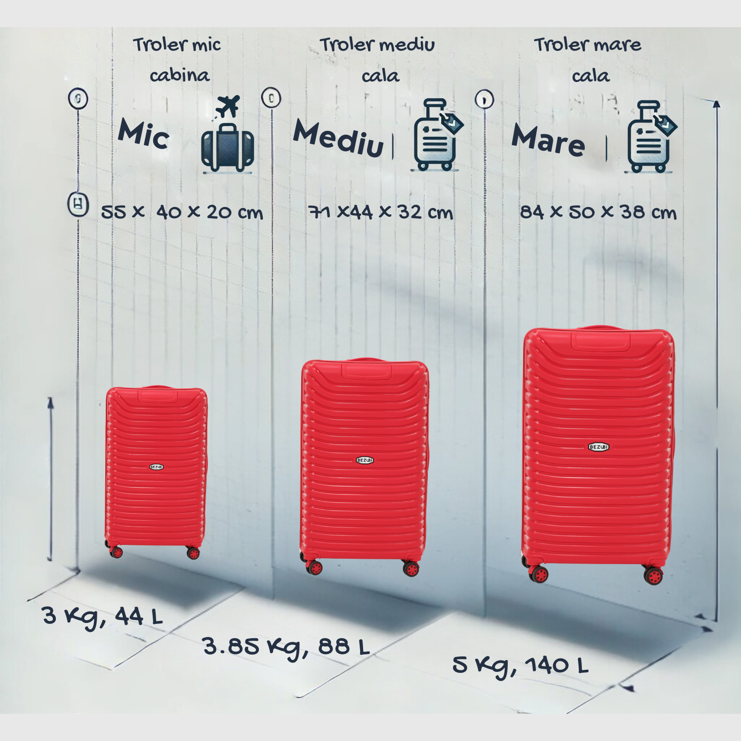 Set complet 3 trolere pentru vacanta, Rosu