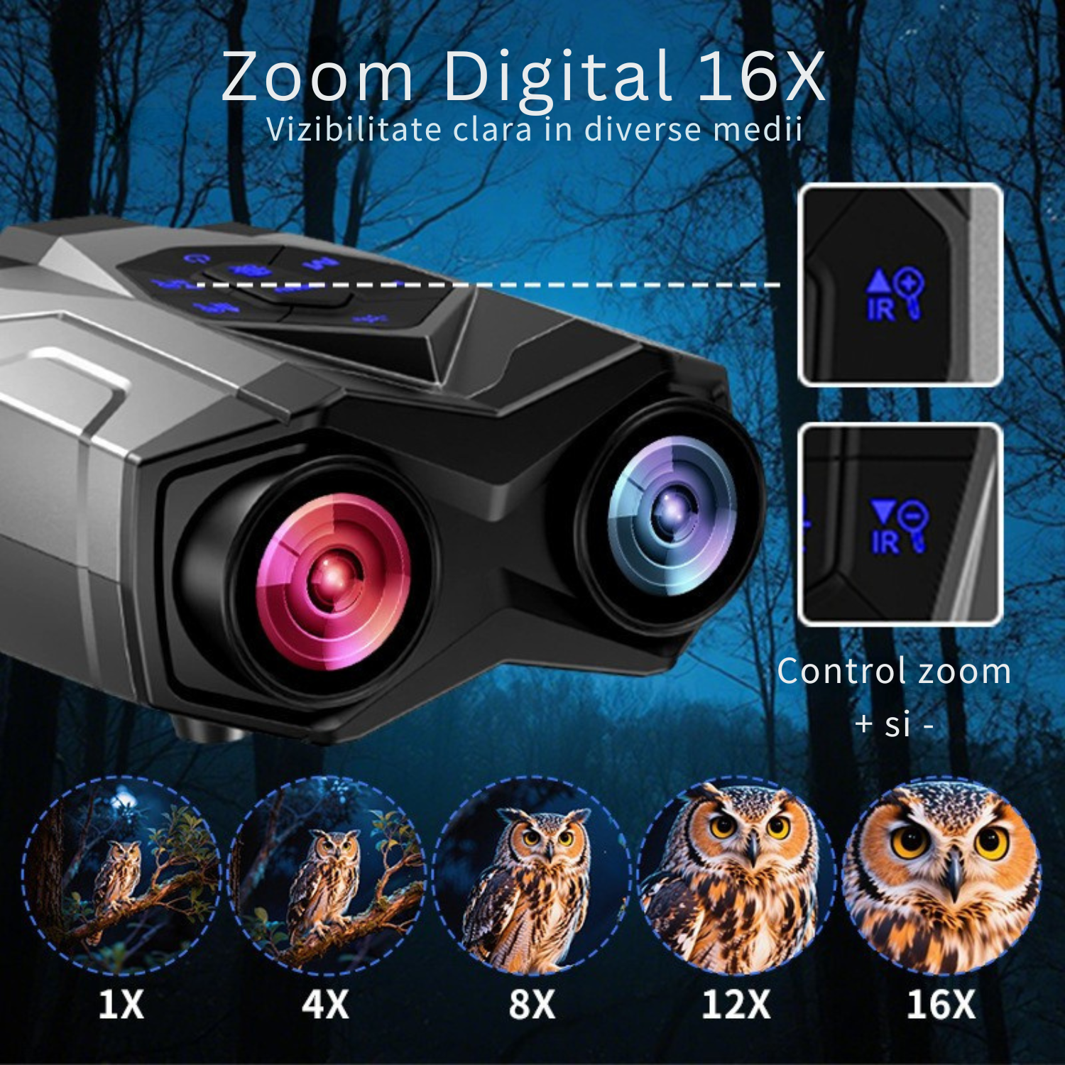 Binoclu cu vedere nocturna, Invincio Explorer, 4K, Zoom 16x, autonomie +12H 5000mAh, ecran color HD 4.5”, mod zi/noapte, inregistrare video 4K cu sunet, card 32GB inclus, 9 nivele infrarosu, rezistent la apa, negru