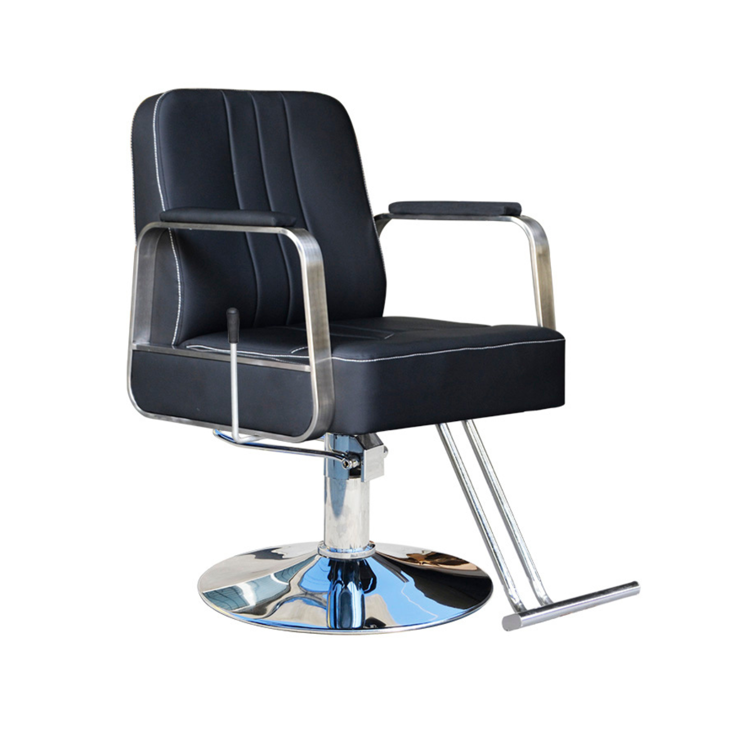 Scaun profesional Invincio EasyWay, design ergonomic, pentru salone de coafor, frizerie, tatuaj, piston hidraulic, rotire la 360 de grade, piele ecologica, inaltime reglabila, negru argintiu