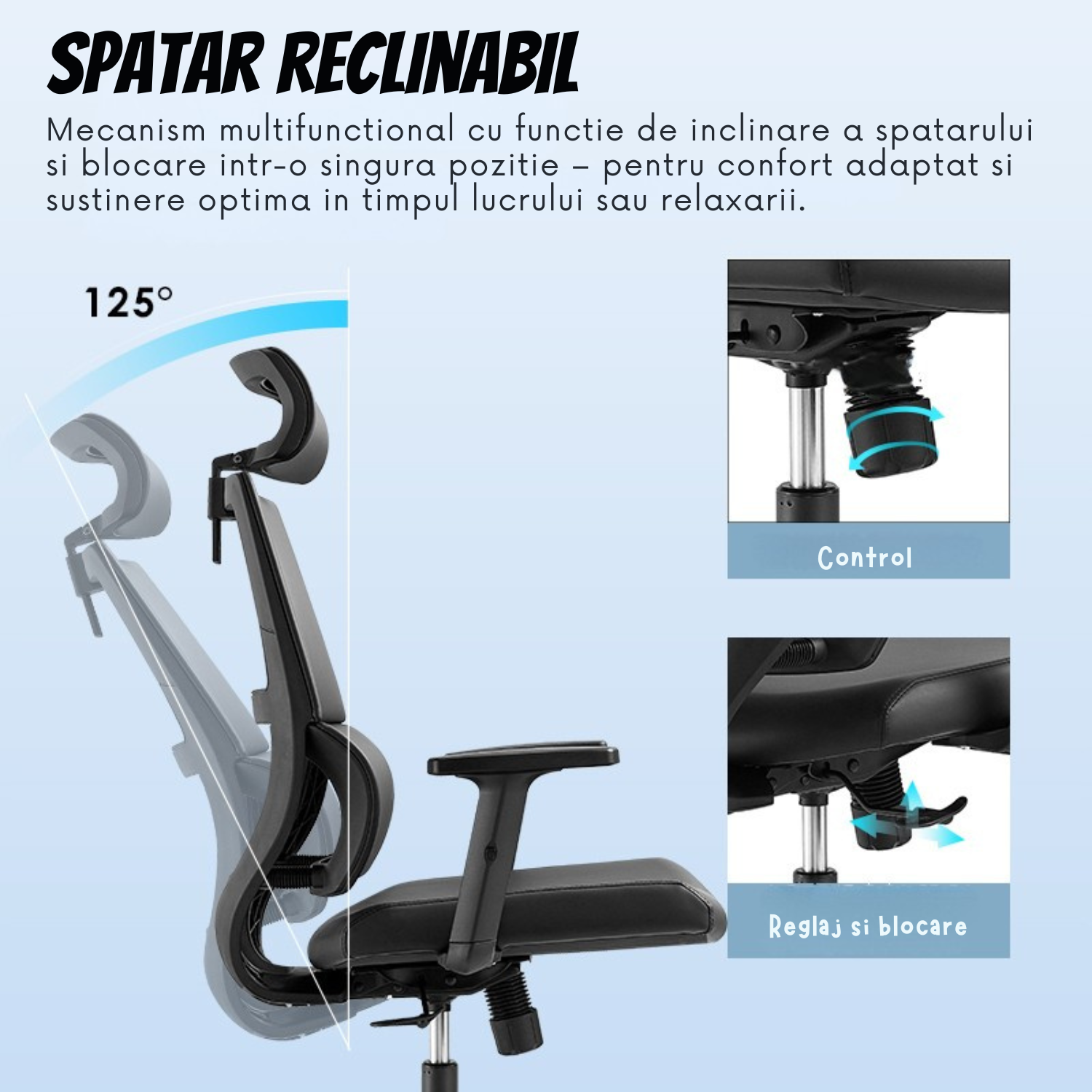 Scaun Ergonomic de Birou, Invincio, Bonnie-H, Spatar Mesh, Tetiera si Suport Lombar 2D Reglabil, Cotiere PU Reglabile pe Inaltime, Sezut cu Spuma Densa, Baza PP 310mm, Sistem de Blocare Inclinare, Sarcina Maxima 136kg, Negru