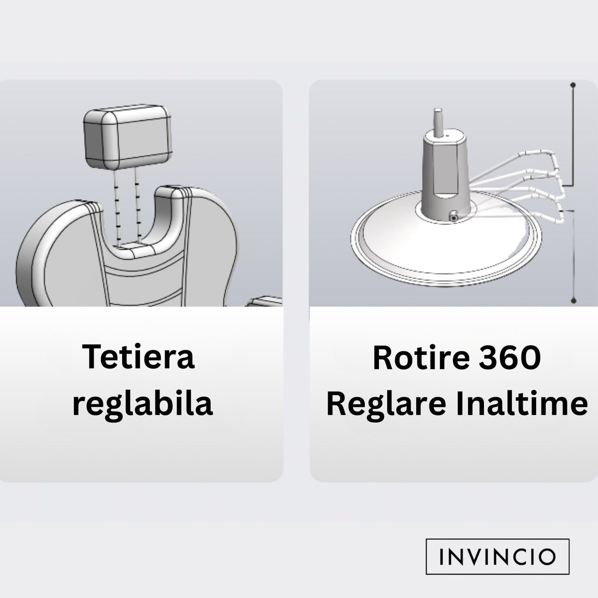 Scaun profesional pentru frizerie si barber shop Invincio™ Plus 2, Rotire la 360 grade, Reglabil pe inaltime, Tetiera reglabila, Culoare Negru