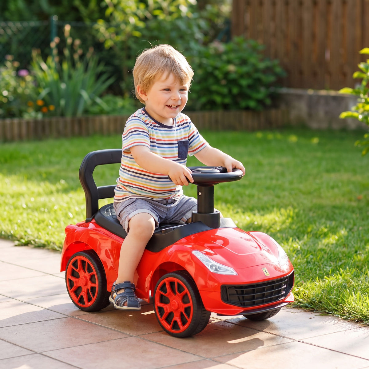 Masina Ride-on INVINCIO Red Speed, pentru copii 2-5 ani, cu muzica si faruri functionale, spatar de siguranta, spatiu depozitare sub scaun, roti late si stabile, rosu ferrari