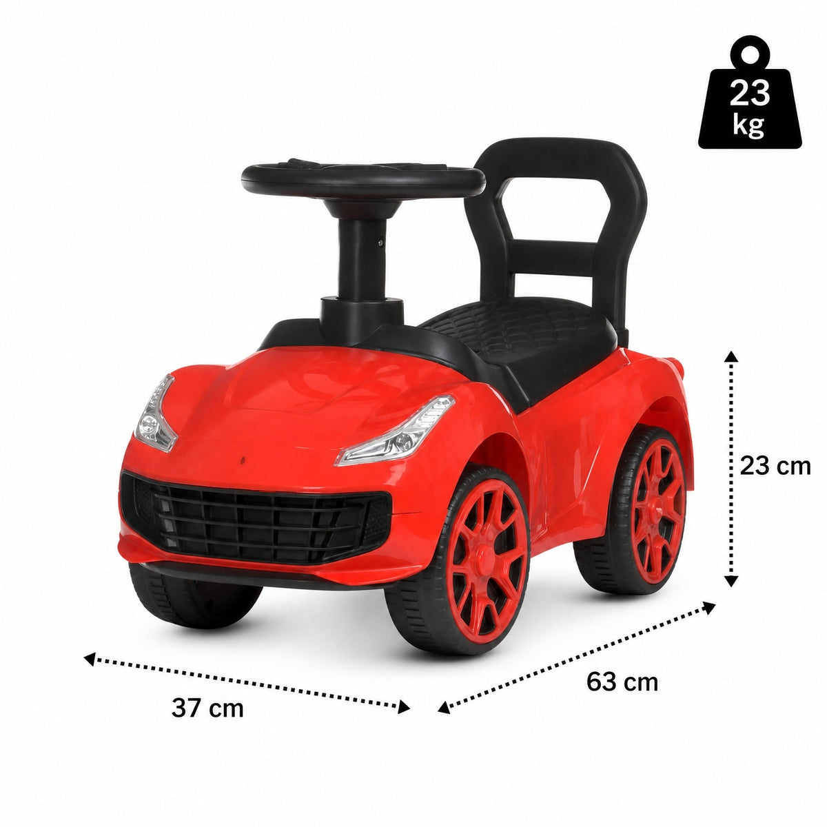 Masina Ride-on INVINCIO Red Speed, pentru copii 2-5 ani, cu muzica si faruri functionale, spatar de siguranta, spatiu depozitare sub scaun, roti late si stabile, rosu ferrari