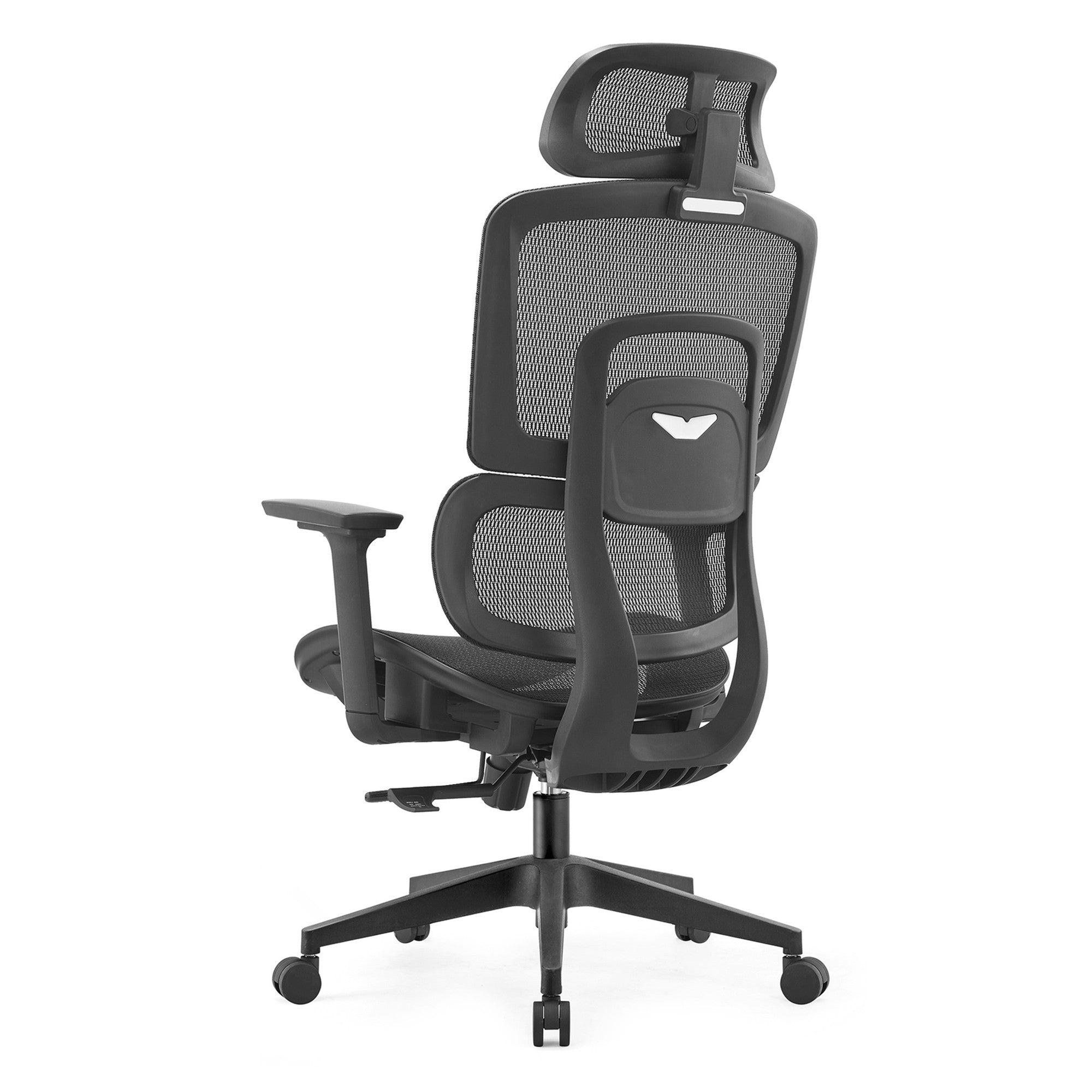 Scaun ergonomic de birou, Invincio Garry-H Full, spatar inalt din mesh, tetiera si suport lombar reglabil, cotiere reglabile pe inaltime, sezut culisant din spuma, mecanism balans cu 3 pozitii de blocare, baza nylon 340mm si roti 55mm, negru