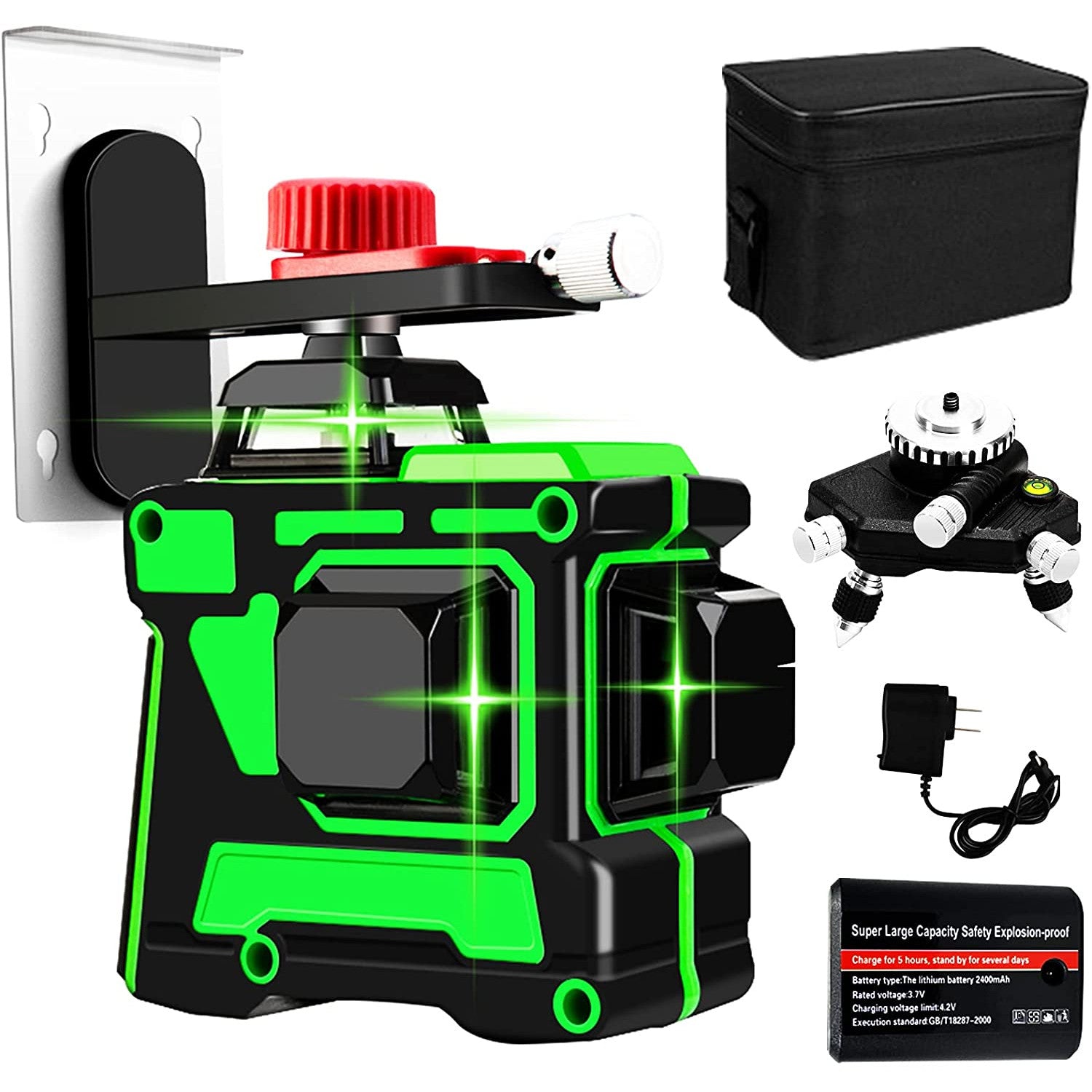 Nivela cu laser verde, 12 linii, orizontal, vertical, perimetral, prindere magnetica, uz interior si exterior, auto-nivelare, rotire 360 grade, acumulatori de schimb