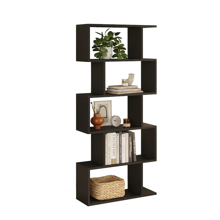 Biblioteca Multifunctionala Bezubi Santorini, 5 rafturi, Design Modern si Elegant, Stabila, Rezistenta la Zgariere, Usor de asamblat, Sigura si Eco-Friendly, Negru