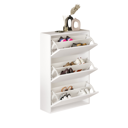 Pantofar Slim pentru Incaltaminte, Bezubi Bilbao, 3 Sertare, capacitate pana la 18 perechi, 110 X 73 X 24 cm, Sistem anti-inclinare, Design Subtire, Economie de Spatiu, pentru Hol, Dormitor sau Living, Alb