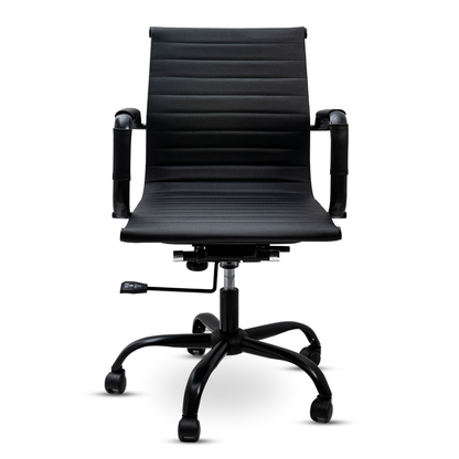 Scaun de birou Bezubi Confort, confortabil, pivotant, ergonomic cu spatar reglabil pe inaltime si inclinare, tapitat piele ecologica premium, suport pentru brate, cadru cromat, roti silentioase, negru