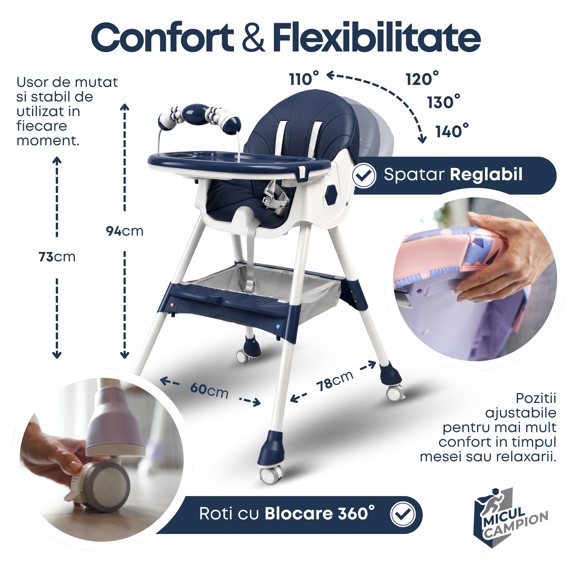 Scaun de masa multifunctional, 3 in 1, potrivit de la 6 luni la 6 ani