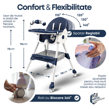 Scaun de masa multifunctional, 3 in 1, potrivit de la 6 luni la 6 ani