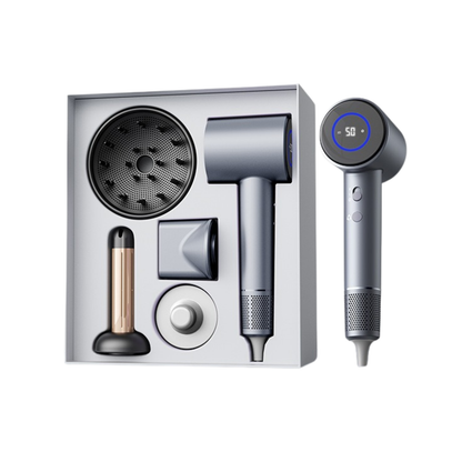 Set Uscator de par profesional, feon, Invincio Ionic 2, motor durabil, 110.000 RPM, flux aer 21m/s, 200 milioane ioni negativi, 5 trepte temperatura, 2 viteze, difuzor si concentrator magnetic, gri