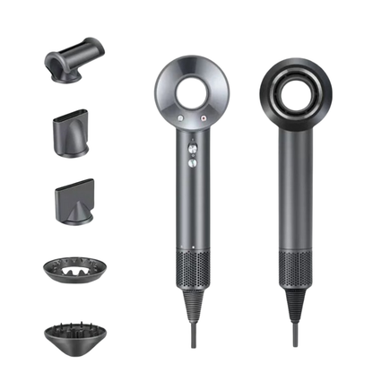 Set Uscator de Par Profesional, feon, Invincio Ionic, 5 Accesorii par, 3 Duze si 2 Difuzoare, Motor Puternic, 150.000 RPM, Ioni Negativi, 3 Nivele Caldura, 2 Trepte Viteza, Uscare Rapida 2-6 Min, Ideal pentru Acasa, Calatorii si Salon, Antracit