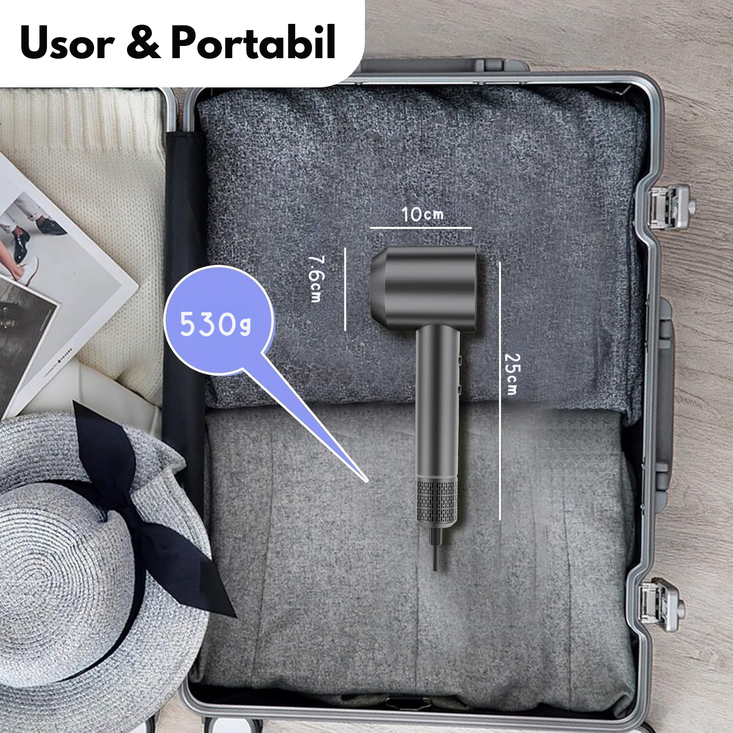 Set Uscator de Par Profesional, feon, Invincio Ionic, 5 Accesorii par, 3 Duze si 2 Difuzoare, Motor Puternic, 150.000 RPM, Ioni Negativi, 3 Nivele Caldura, 2 Trepte Viteza, Uscare Rapida 2-6 Min, Ideal pentru Acasa, Calatorii si Salon, Antracit