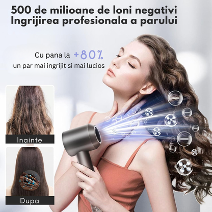 Set Uscator de Par Profesional, feon, Invincio Ionic, 5 Accesorii par, 3 Duze si 2 Difuzoare, Motor Puternic, 150.000 RPM, Ioni Negativi, 3 Nivele Caldura, 2 Trepte Viteza, Uscare Rapida 2-6 Min, Ideal pentru Acasa, Calatorii si Salon, Antracit