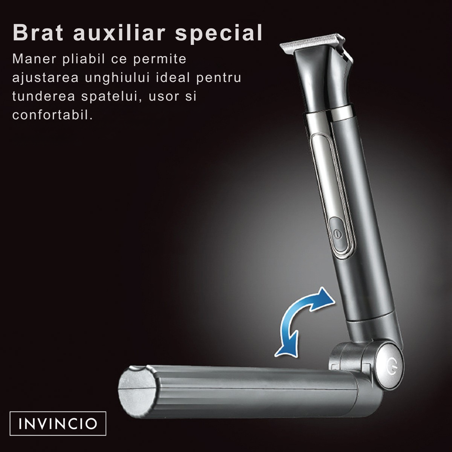 Set de Tuns si Barberit 6 in 1 pentru Barbati Invincio Razer, Electric, Maner Extensibil Spate, 2 Viteze, 5 Capete, 3 Piepteni Ghidaj, Reincarcabil, Rezistent la Apa, Ideal pentru Corp, Barba, Nas si Urechi, Negru