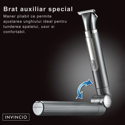 Set de Tuns si Barberit 6 in 1 pentru Barbati Invincio Razer, Electric, Maner Extensibil Spate, 2 Viteze, 5 Capete, 3 Piepteni Ghidaj, Reincarcabil, Rezistent la Apa, Ideal pentru Corp, Barba, Nas si Urechi, Negru