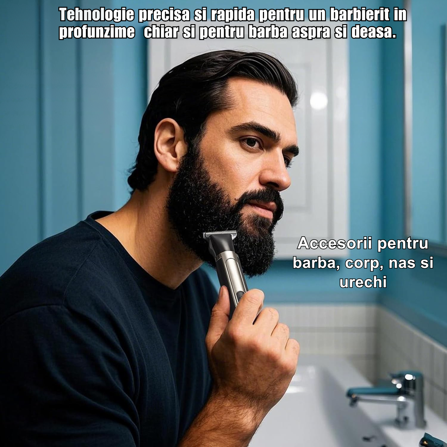 Set de Tuns si Barberit 6 in 1 pentru Barbati Invincio Razer, Electric, Maner Extensibil Spate, 2 Viteze, 5 Capete, 3 Piepteni Ghidaj, Reincarcabil, Rezistent la Apa, Ideal pentru Corp, Barba, Nas si Urechi, Negru