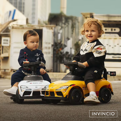 Masinuta 3 in 1, Invincio Toyota Supra pentru Copii 1-3 Ani, Maner detasabil Control Parental, Suport Picioare, Muzica Interactiva, Compartiment Depozitare, Design Sportiv, Alb