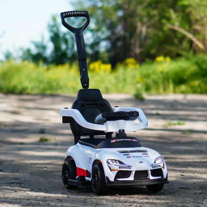 Masinuta 3 in 1, Invincio Toyota Supra pentru Copii 1-3 Ani, Maner detasabil Control Parental, Suport Picioare, Muzica Interactiva, Compartiment Depozitare, Design Sportiv, Alb