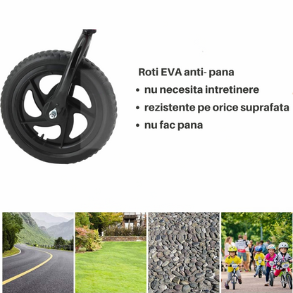 Bicicleta Fara Pedale, Invincio Micul Campion, pentru Copii 3-6 Ani, Roti EVA Anti-Pana, Scaun si Ghidon Reglabil, Cadru Otel Usor, Manere Antialunecare – Perfecta pentru Echilibru si Coordonare, Capacitate Maxima 30 de kg, Neagra