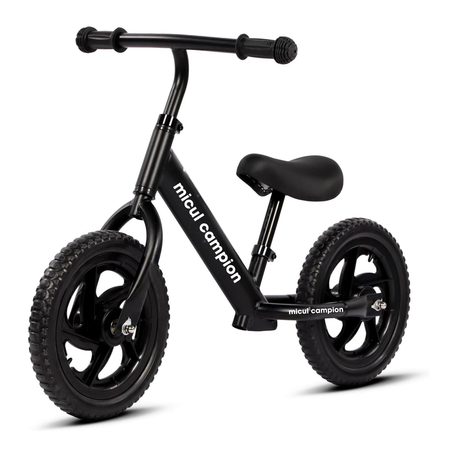 Bicicleta Fara Pedale, Invincio Micul Campion, pentru Copii 3-6 Ani, Roti EVA Anti-Pana, Scaun si Ghidon Reglabil, Cadru Otel Usor, Manere Antialunecare – Perfecta pentru Echilibru si Coordonare, Capacitate Maxima 30 de kg, Neagra