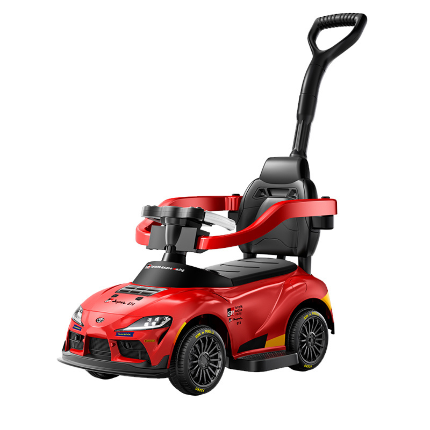 Masinuta 3 in 1, Invincio Toyota Supra pentru Copii 1-3 Ani, Maner detasabil Control Parental, Suport Picioare, Muzica Interactiva, Compartiment Depozitare, Design Sportiv, Rosu