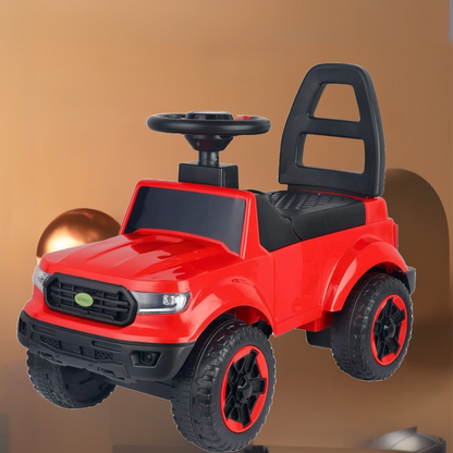 Masinuta Invincio RideOn Ranger, fara pedale, pentru copii 12+ luni, volan cu buton pentru muzica si lumini, spatar siguranta, compartiment depozitare, design tip Jeep, 4 roti stabile, rosu