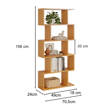 Biblioteca Multifunctionala Bezubi Santorini, 5 rafturi, Design Modern si Elegant, Stabila, Rezistenta la Zgariere, Usor de asamblat, Sigura si Eco-Friendly, Maro