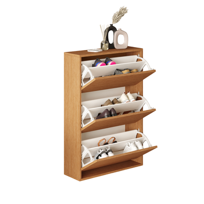 Pantofar Slim pentru Incaltaminte, Bezubi Bilbao, 3 Sertare, capacitate pana la 18 perechi, 110 X 73 X 24 cm, Sistem anti-inclinare, Design Subtire, Economie de Spatiu, pentru Hol, Dormitor sau Living, maro